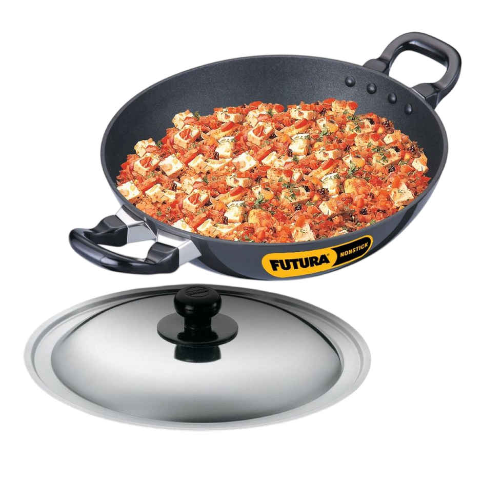 Hawkins Futura 2.5 Litre Deep Fry Pan Non Stick Kadai With Stainless Steel Lid Round Bottom - Black