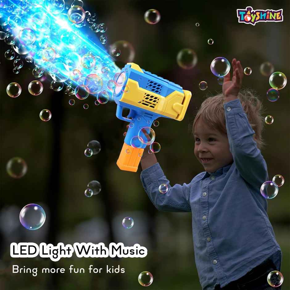 Toyshine 15-Hole Automatic Rechargeable Bubble Gun Machine with 2 Refill Bottles, Assorted