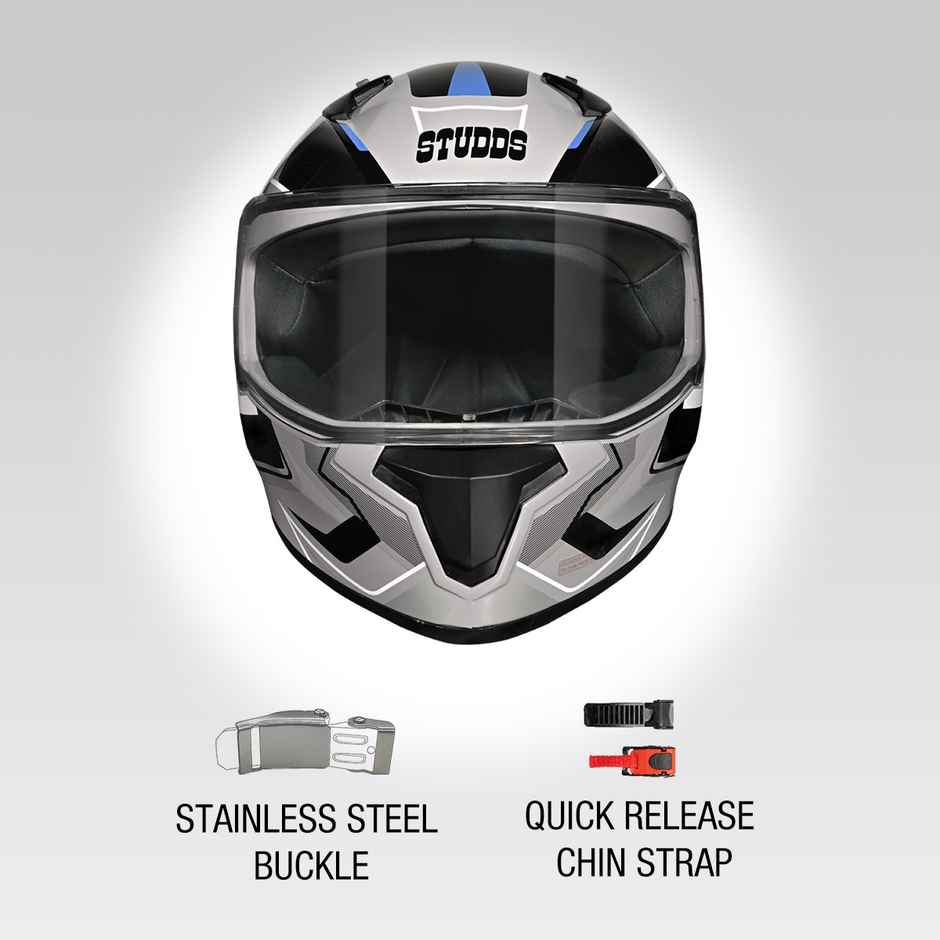 Studds Thunder D9 Flash Full Face Helmet with Spoiler |Grey - XL