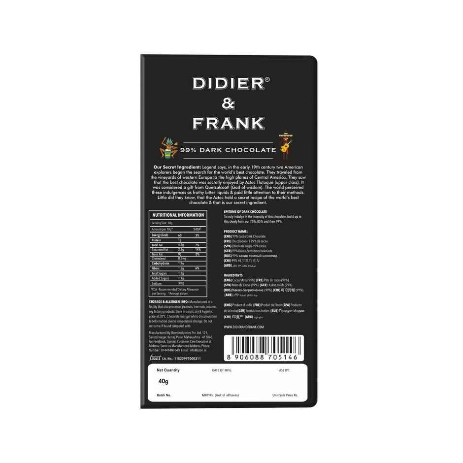 Didier & Frank 99% Dark Chocolate Bar | Premium & Indulgent