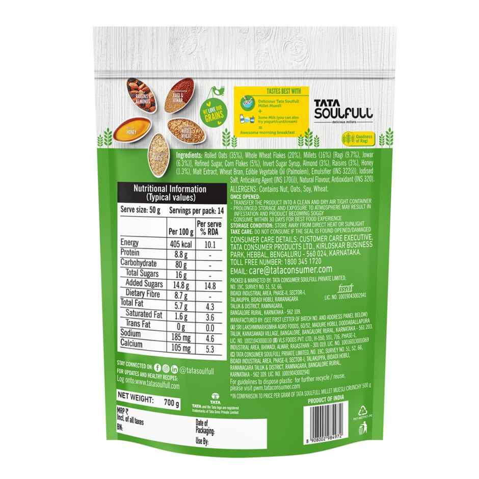 Tata Soulfull Millet Muesli, Crunchy 80% Whole Grains Nuts & Fruits Breakfast Cereal