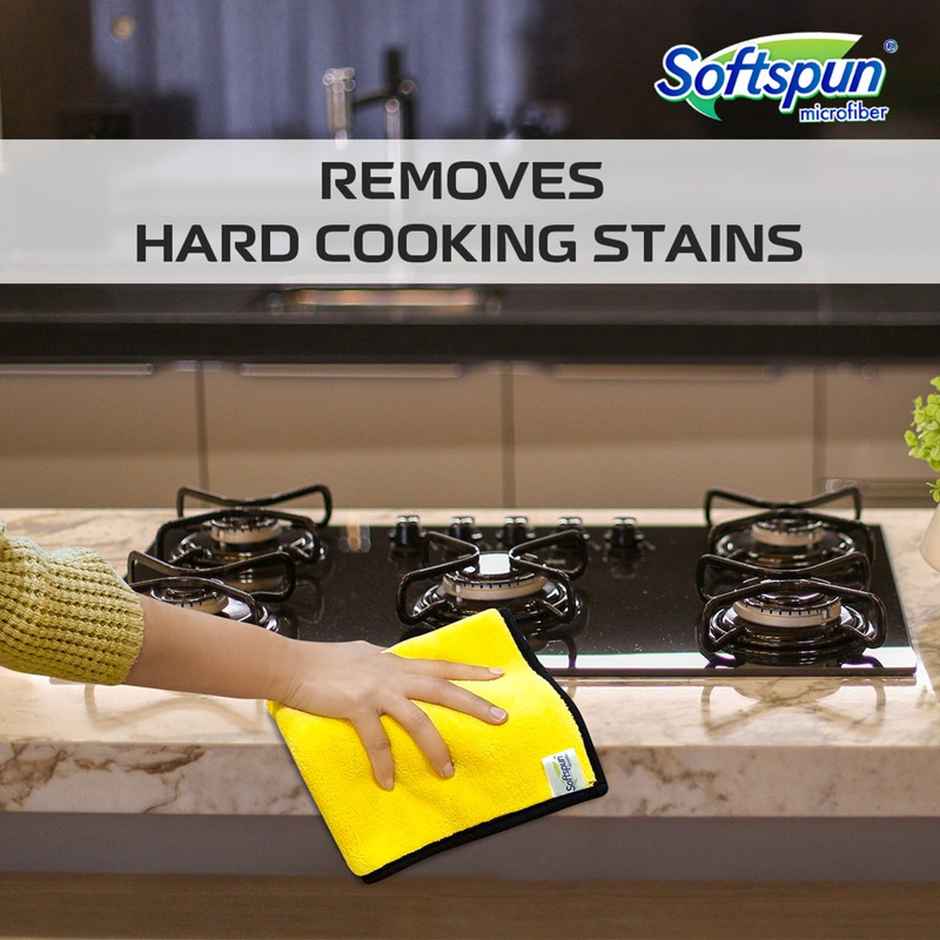 Softspun Microfiber Cleaning Cloths (900 GSM, 40x40cm, 2pc, Yellow/Grey)