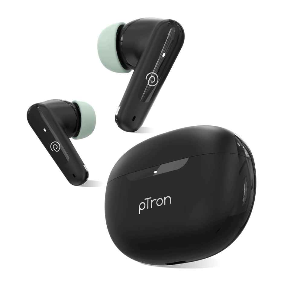 pTron Basspods Mojo TWS Earbuds | 34H Playtime | Clear Calls | Immersive Sound & Voice Assist - Black/Green