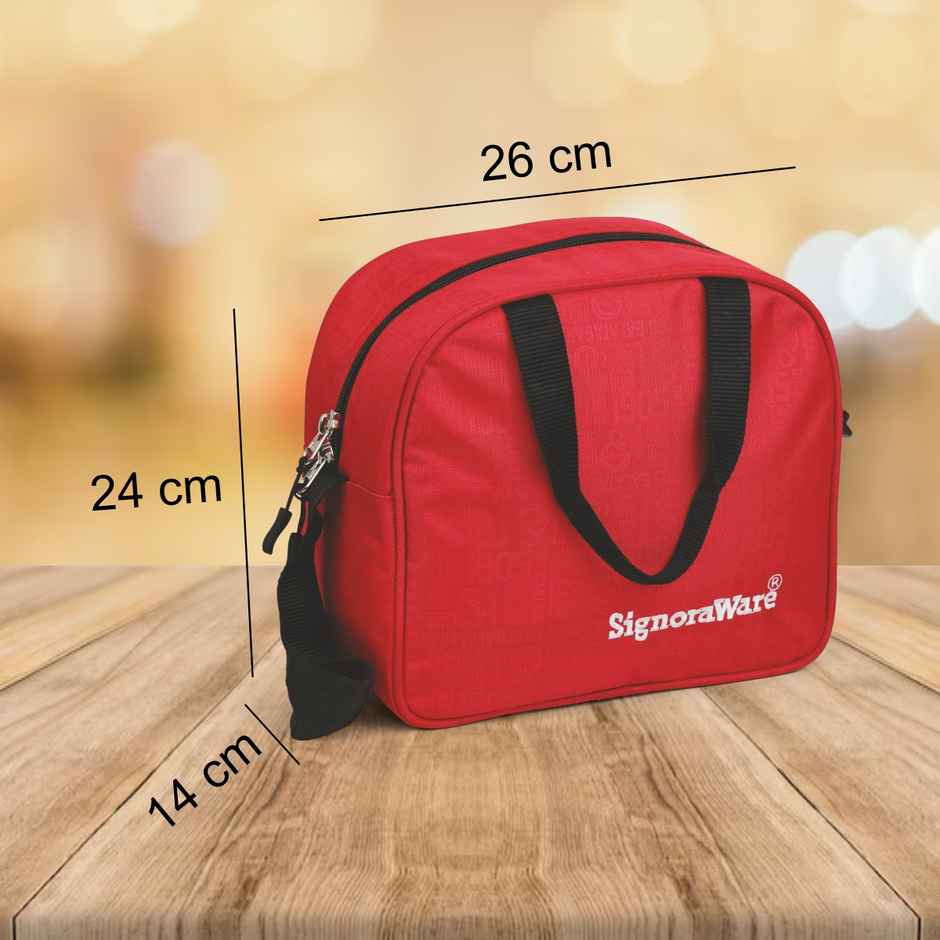 Signoraware Sling Steel Lunch Box With Steel Bottle Food Grade Stainless Steel Red
