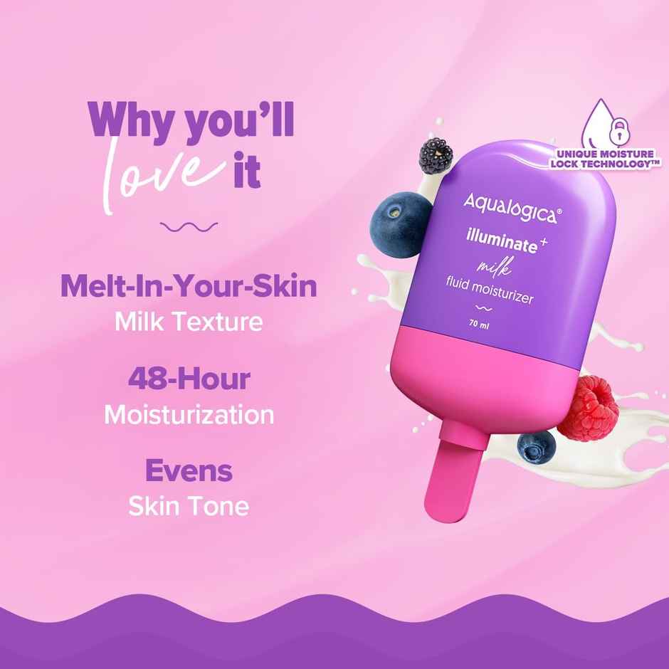 Aqualogica Illuminate + Milk Fluid Moisturizer Lightweight Milk-Like Texture Evens Skin Tone