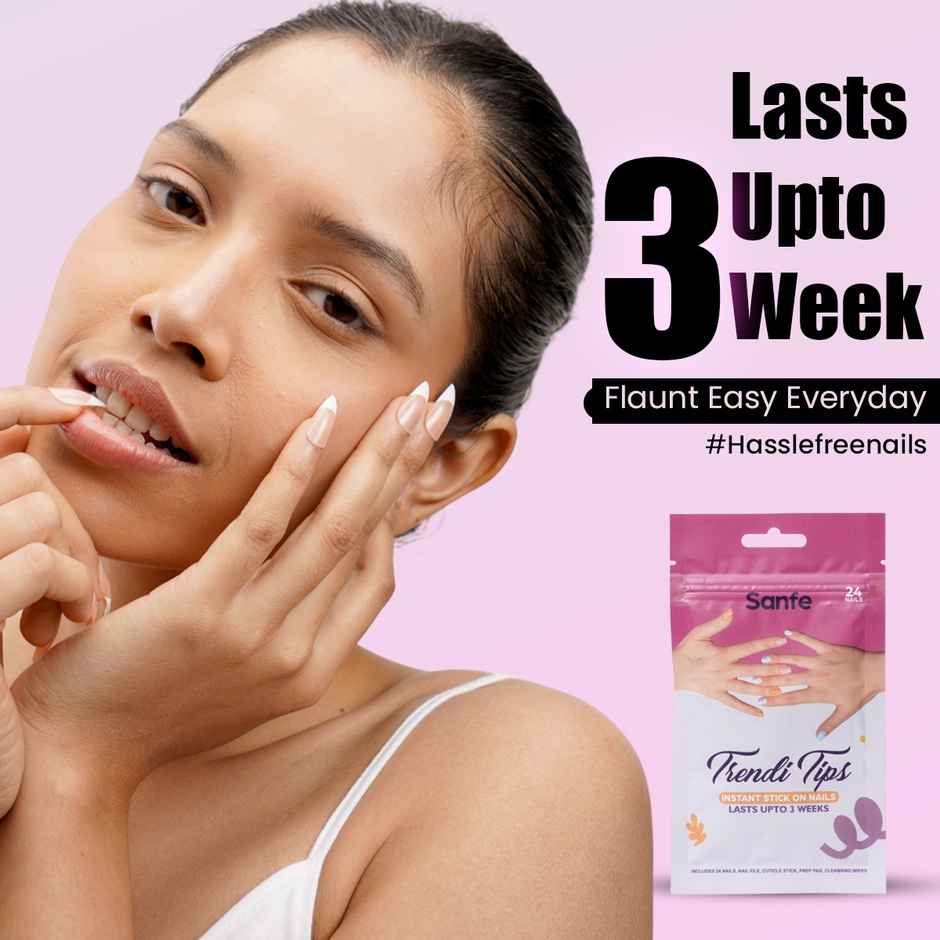 Sanfe Instant Stick On Nails - French Almond | Press On Nails Kit | Artificial Nails Set