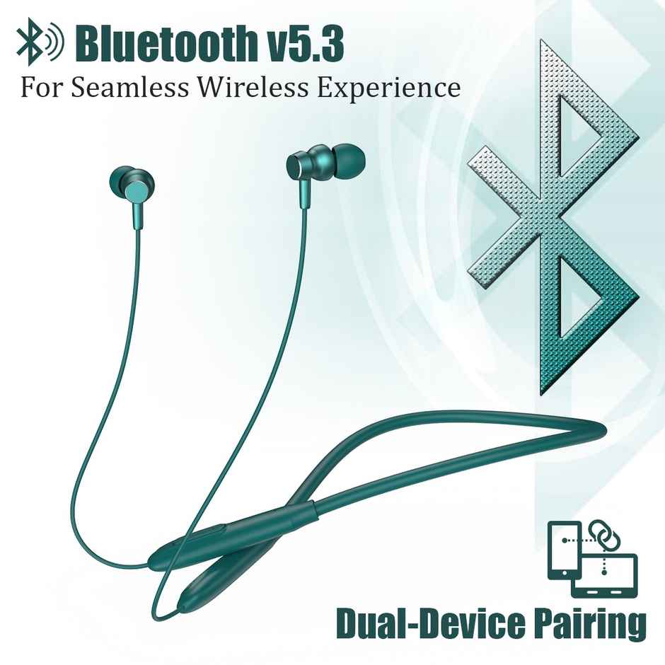 pTron Tangent Flex Wireless Neckband | HD Mic | 38H Playtime | Deep Bass & Dual Device Pairing - Green