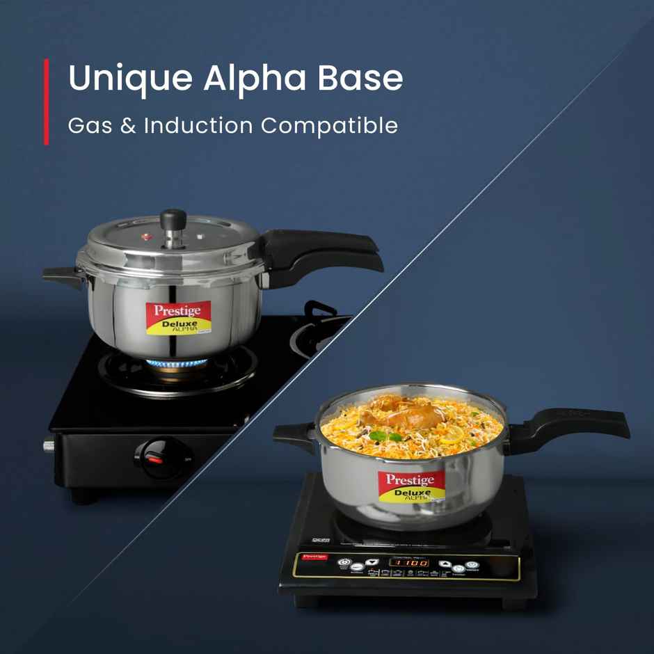 Prestige Deluxe Alpha Svachh Steel Deep Pan Pressure Cooker With Unique Deep Lid Which 5 L Silver