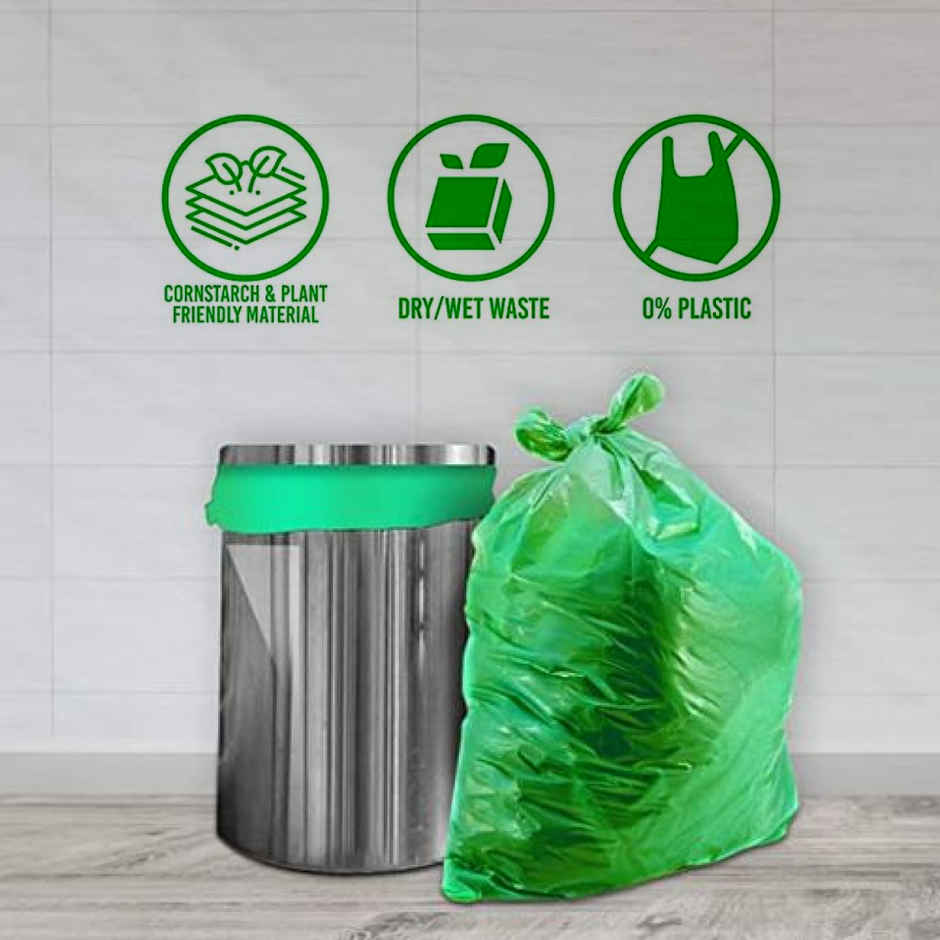 Earthmate Green Leaf Compostable Garbage Bags - Green Medium | 19 x 21 Inch