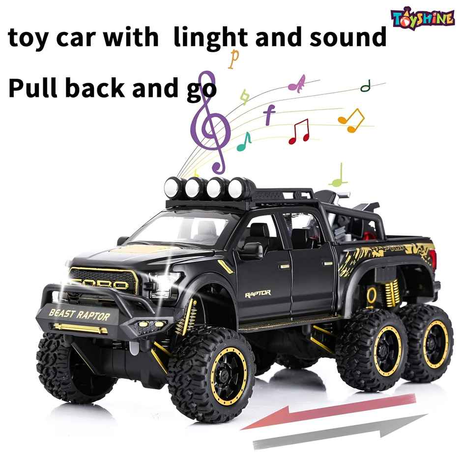 Toyshine 1:28 Die Cast F150 Raptor Pickup Truck with Music, Lights & Pull Back for Kids 3+ (Black)