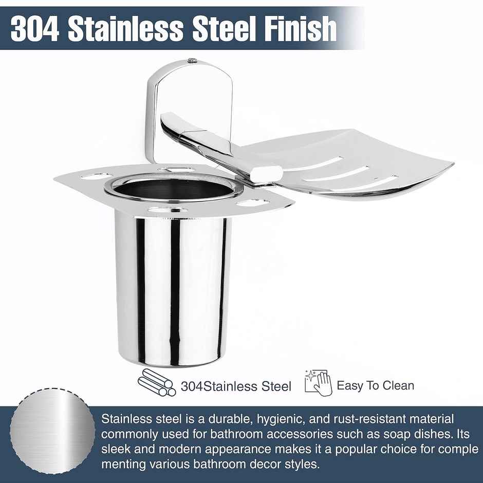 GLOXY Stainless Steel Soap Holder for Bathroom Wall Mounted Soap Dish Stand with Glass SS202