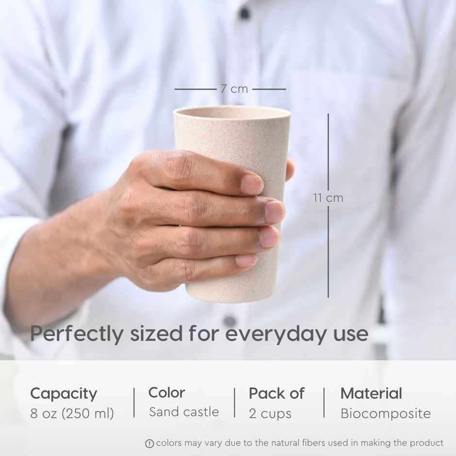 Eha Earth Friendly Unbreakable Drinking Glass | 250 ml, 2 pcs, Sandcastle | Rice Husk Biocomposite