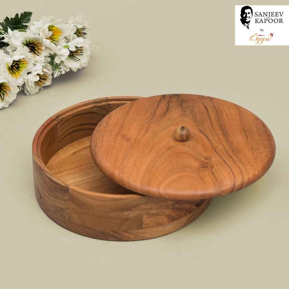 Sanjeev Kapoor by Oggn Acacia Wooden Round Roti Dabba