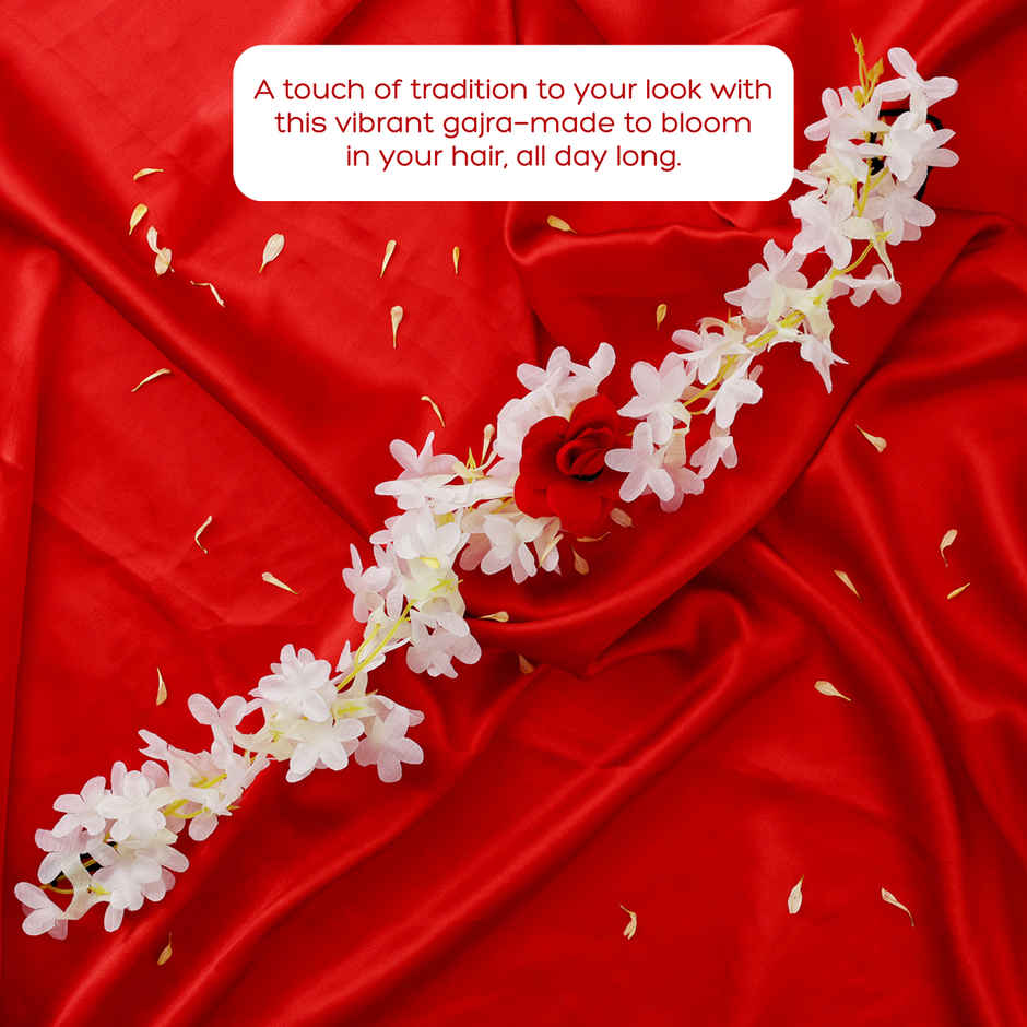 Artificial Flower with Rose Gajra | Traditional Hair Accessory | Ivory White | Oye Happy