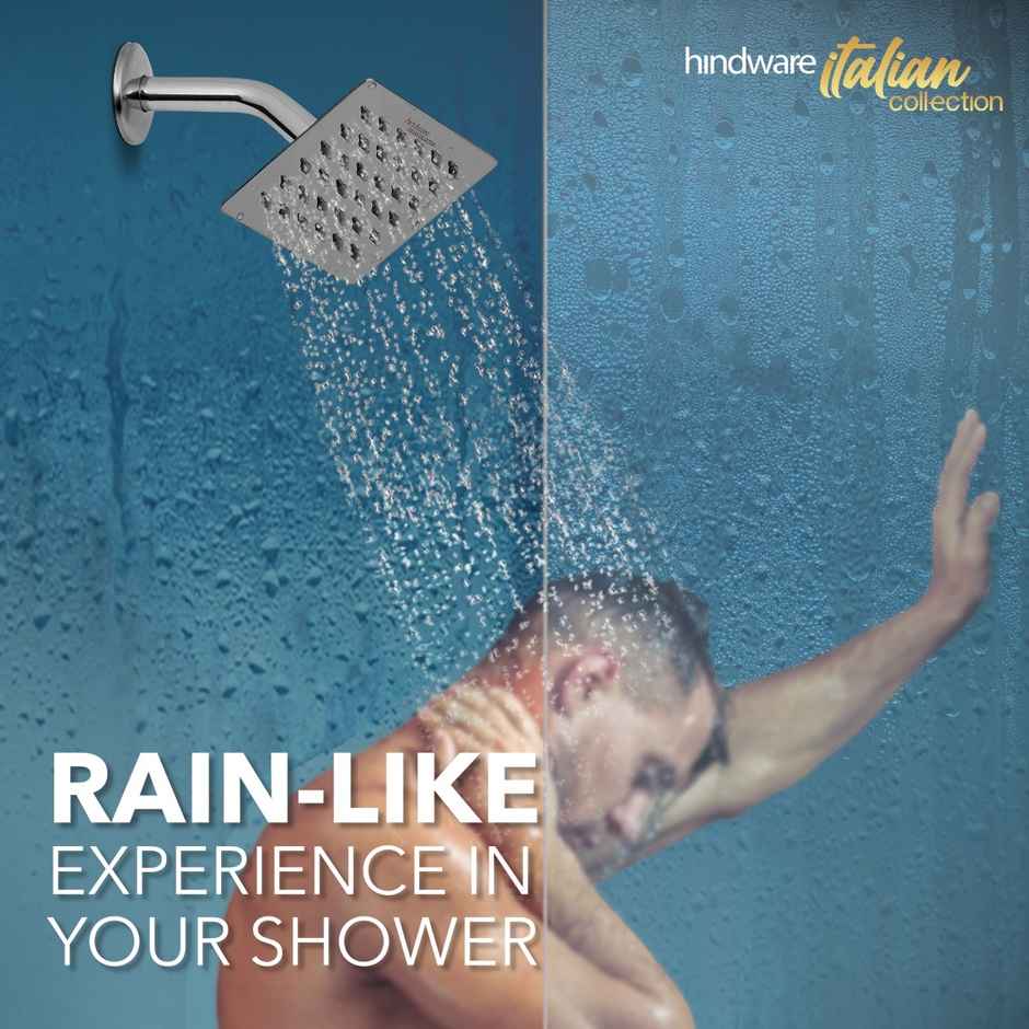 Hindware 100 mm Stainless Steel Ultra Thin Overhead Rain Shower with 225 mm Arm - Square Head