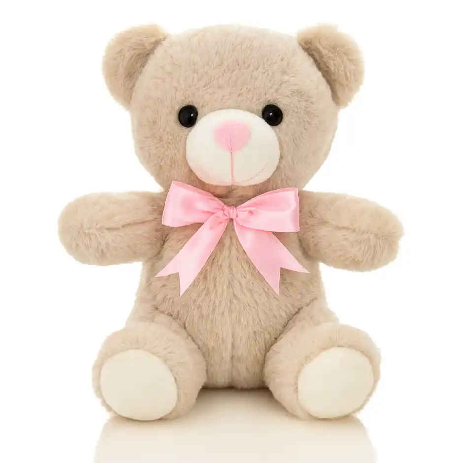 Fablue Cute Beige Fur Teddy Bear with Pink Bow Plush Toy for Kids