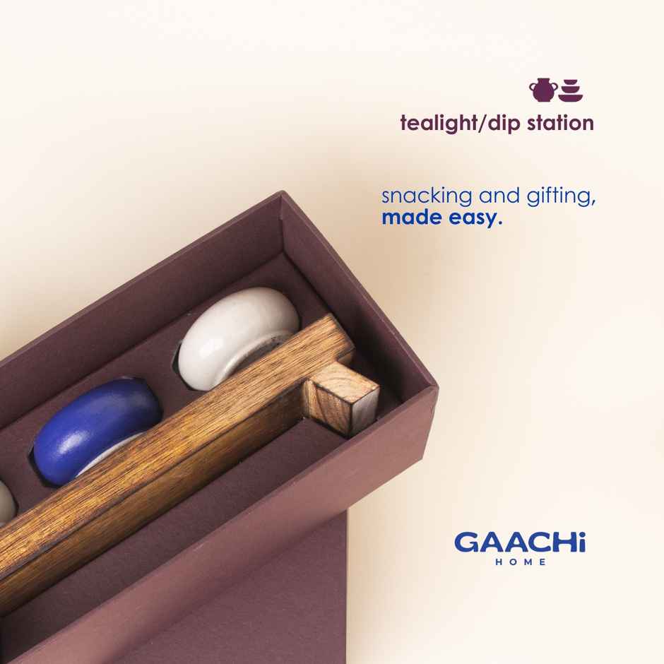 Gaachi Home Tealight with Dip Station Giftbox | Handcrafted Ceramics and Wood