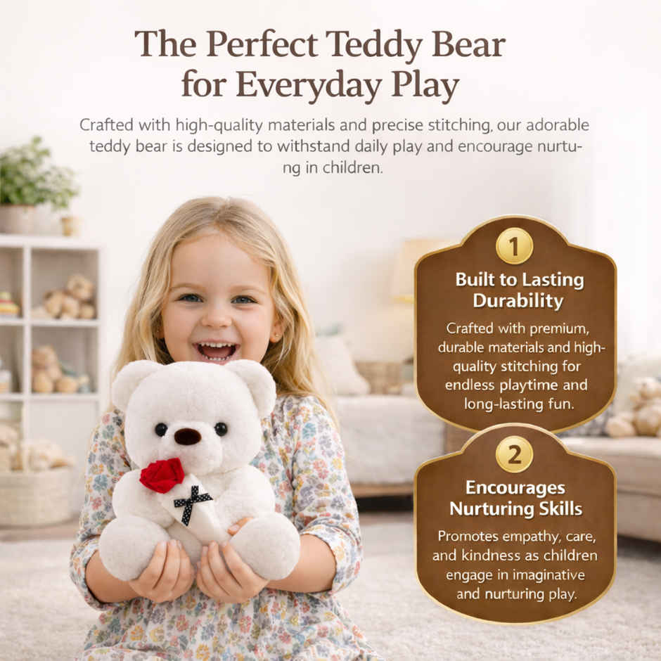 Choco Lava Cake (1pc) & Fablue Cute Teddy Bear With Sweet Rose Plush Toy (1pc) Combo