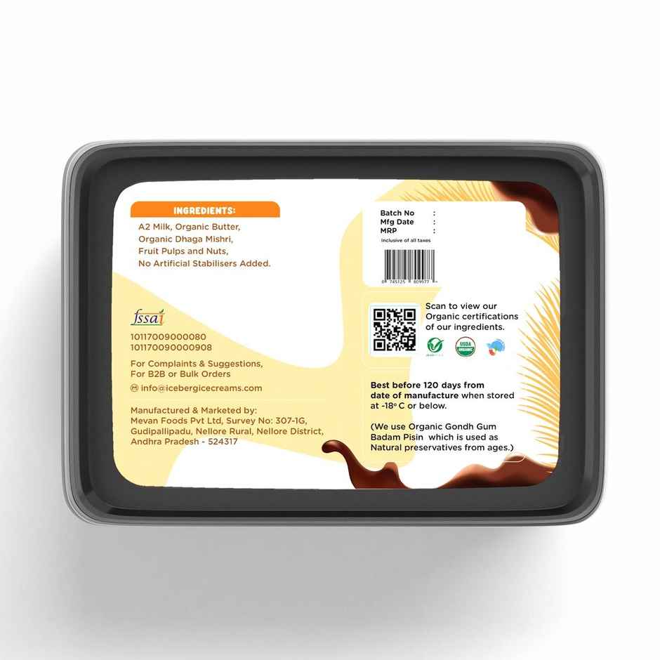 Iceberg Belgium Dark Chocolate Organic Ice Cream Tub