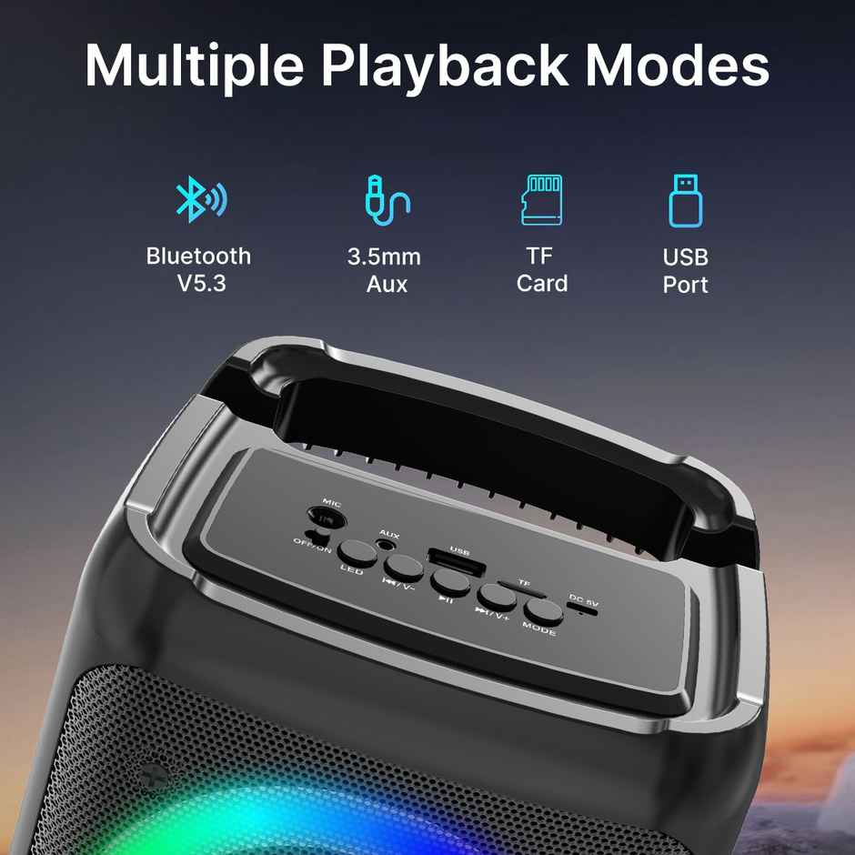 pTron Fusion Saga 48W Bluetooth Speaker, RGB Lights, 6Hrs Playtime | Black