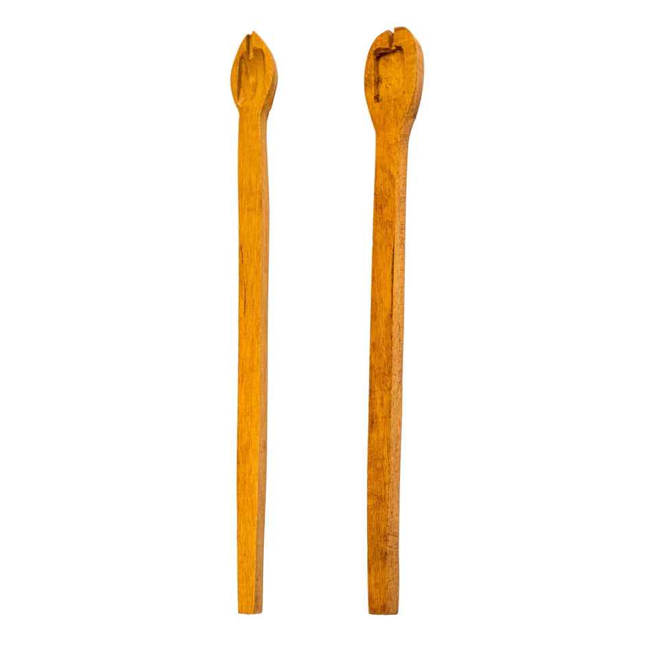 Swaha Wooden Havan Pooja Spoon Sruba, Sruchi For Yagna - Light Brown - Set Of 2