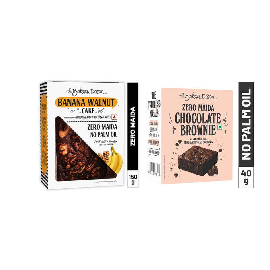 The Baker'S Dozen Whole Wheat Banana Walnut Cake | Bakery Delight (150g) & The Baker'S Dozen Zero Maida Chocolate Brownie | Bakery Delight (55g) Combo