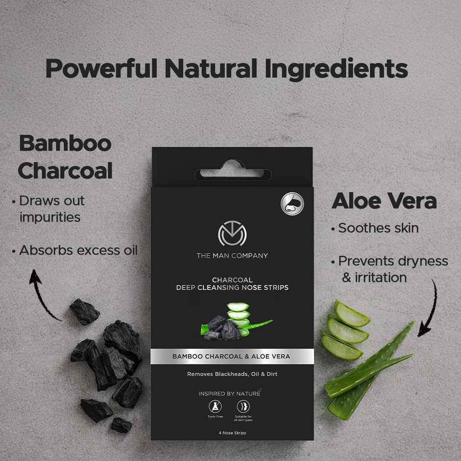 The Man Company Charcoal Nose Strips With Aloevera Extract - Whitehead & Blackhead Remover