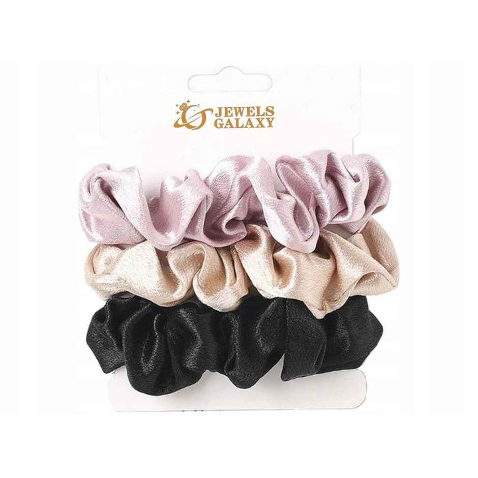 Jewels Galaxy Multicolor Daily-Use Satin Scrunchies (1 Pack 3 Pieces)