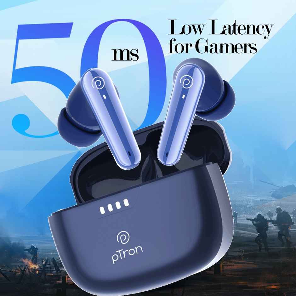 pTron Bassbuds Prism TWS Earbuds With 45Hrs Playtime | Trutalk Ai-Enc Calls | Pristine Sound - Blue
