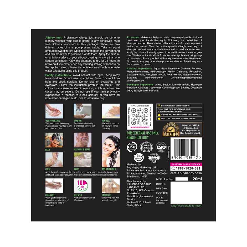 Vip Hair Colour Shampoo Men'S Black Hair Color For Beard Moustache Chest And Hand Hairs