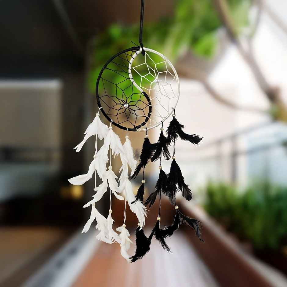 Urbanfix Ying & Yang Dream Catcher | Boho Wall Hanging | Bedroom & Living Room | Black/White