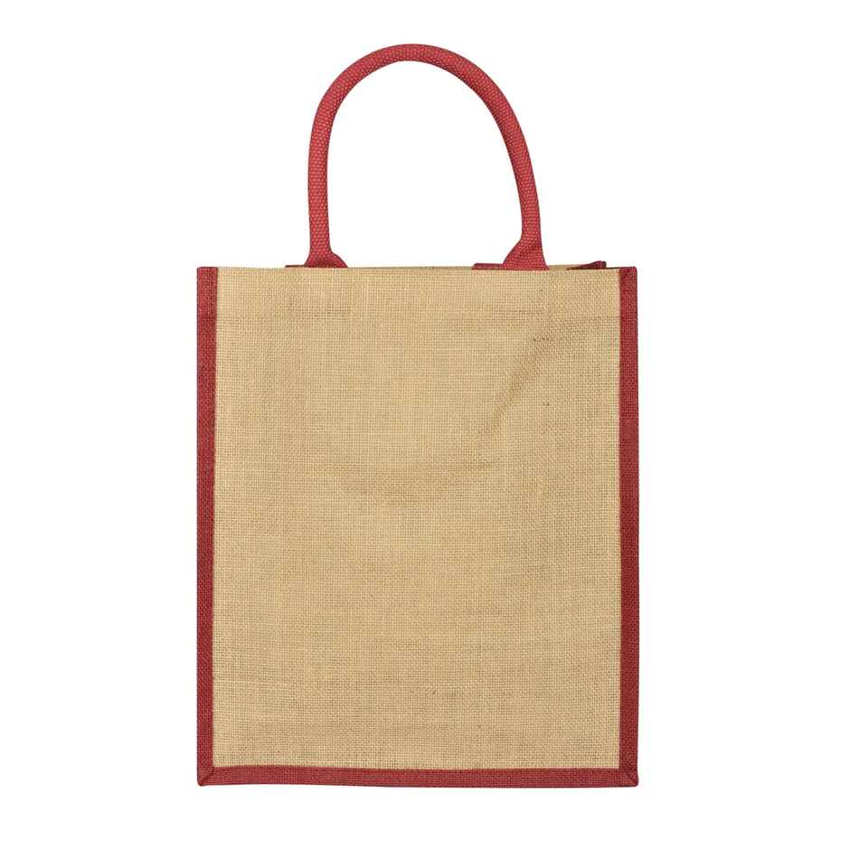 Jute Cottage Carry Bag - Sides Colour Lunch Bag | Eco-friendly | Stylish | Maroon | 14 x 12 x 7