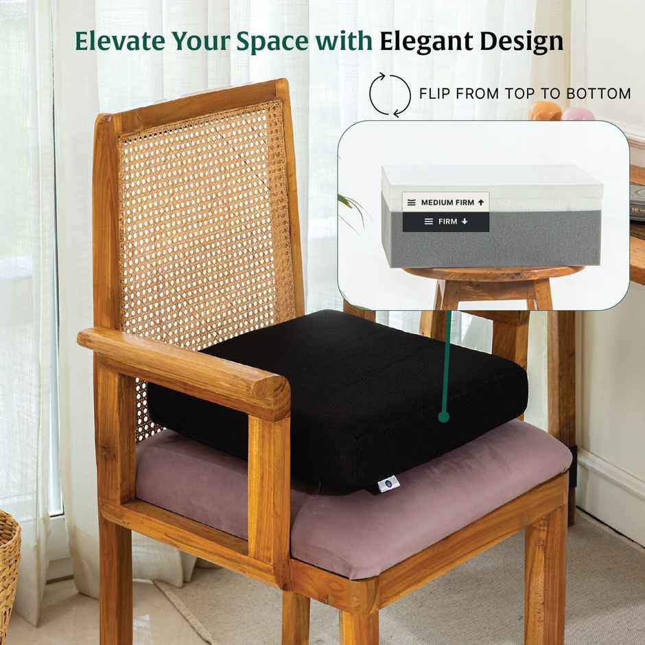 The White Willow Orthopedic Dual Memory Foam Seat Cushion | Chair Support | 16 x 16 Inch - Black