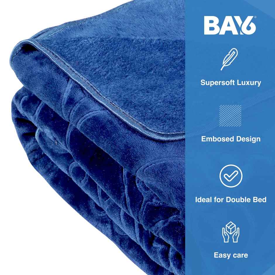 BAY6 Supersoft Luxury Embossed Lightweight Mink Double Bed Blanket | 220 x 230 cm | Dark Blue
