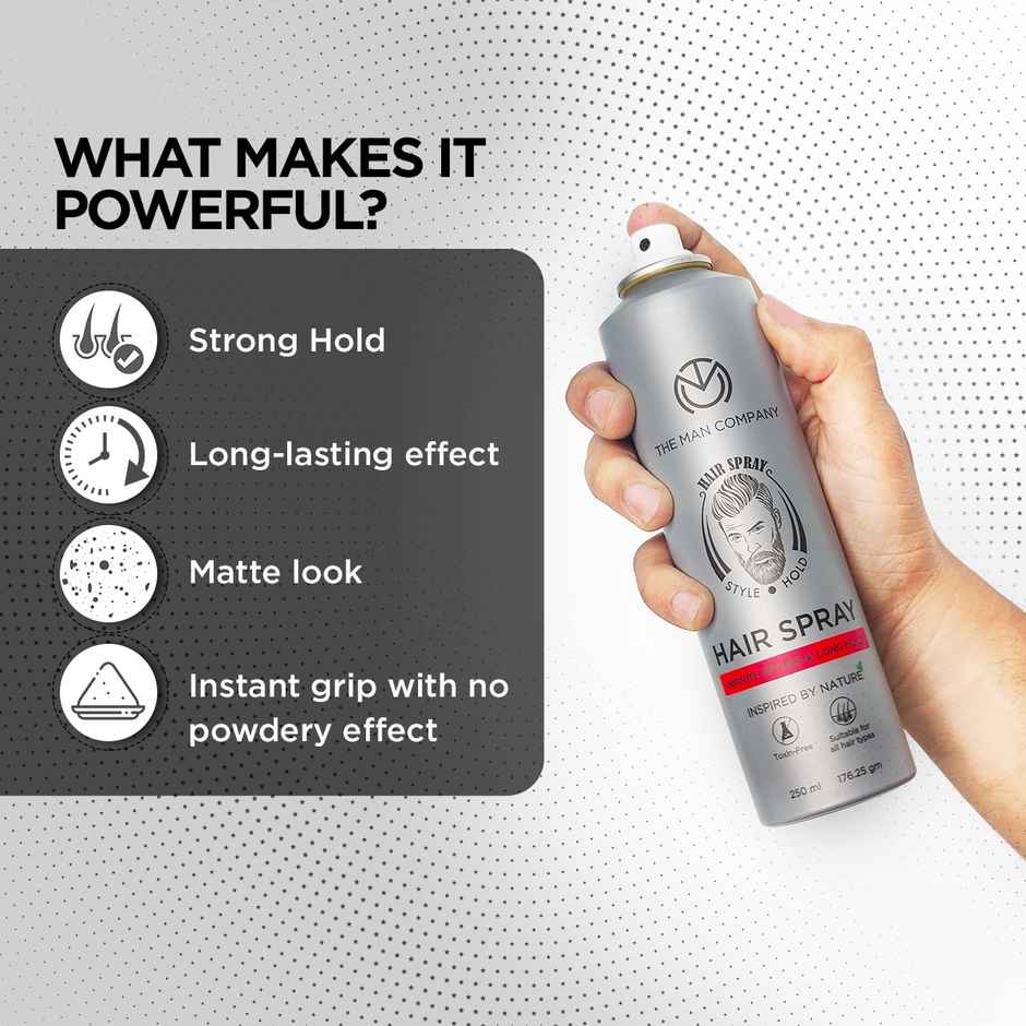 The Man Company Hair Styling Spray For Men| Strong Hold, Long Lasting, Matte Look & Instant Grip | Natural Shine, Non-Stick, Ultra Hard