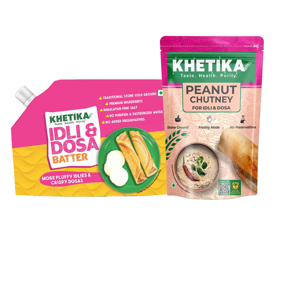 Khetika Fresh Idli Dosa Batter (500g) & Khetika Peanut Chutney (120g) Combo