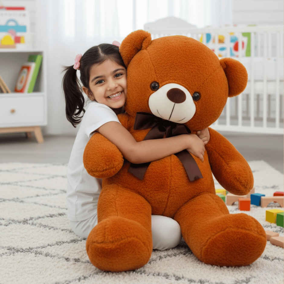 Toytales Soft Toy Brown Teddy Bear | Plush Stuffed Animal With Ribbon | Cute Toys For Kids 90 cm