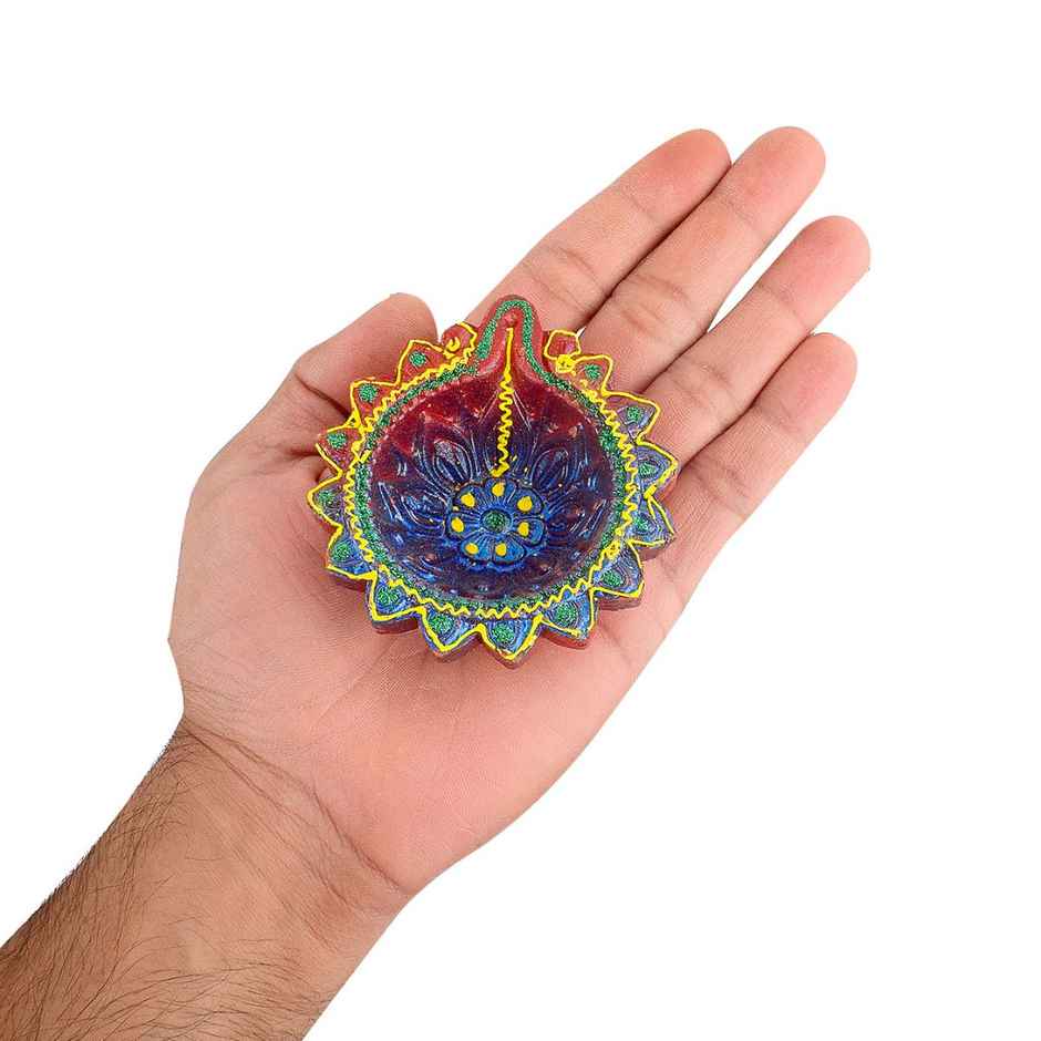 Designer Multicolor Clay Diya | Assorted Shapes | Designer Diya | 4 Pcs | Satvik