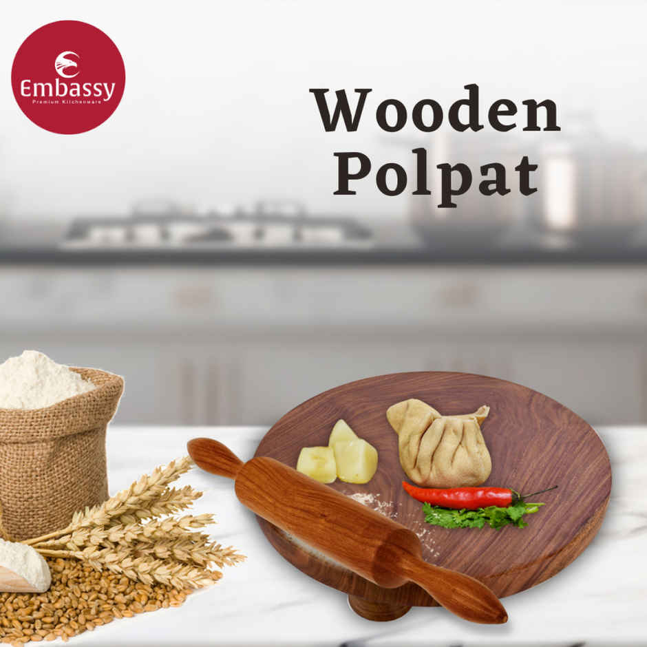 Embassy Wooden Polpat & Rolling Pin (Chakla Belan), 27 cms, Size 11, Premium Material