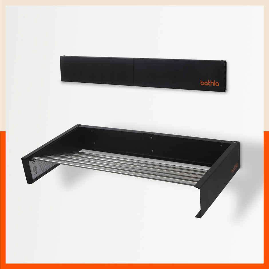 Bathla Wall Mounted Clothes Drying Rack | 3.5 m, 5 Steel Rods | Eze | Black