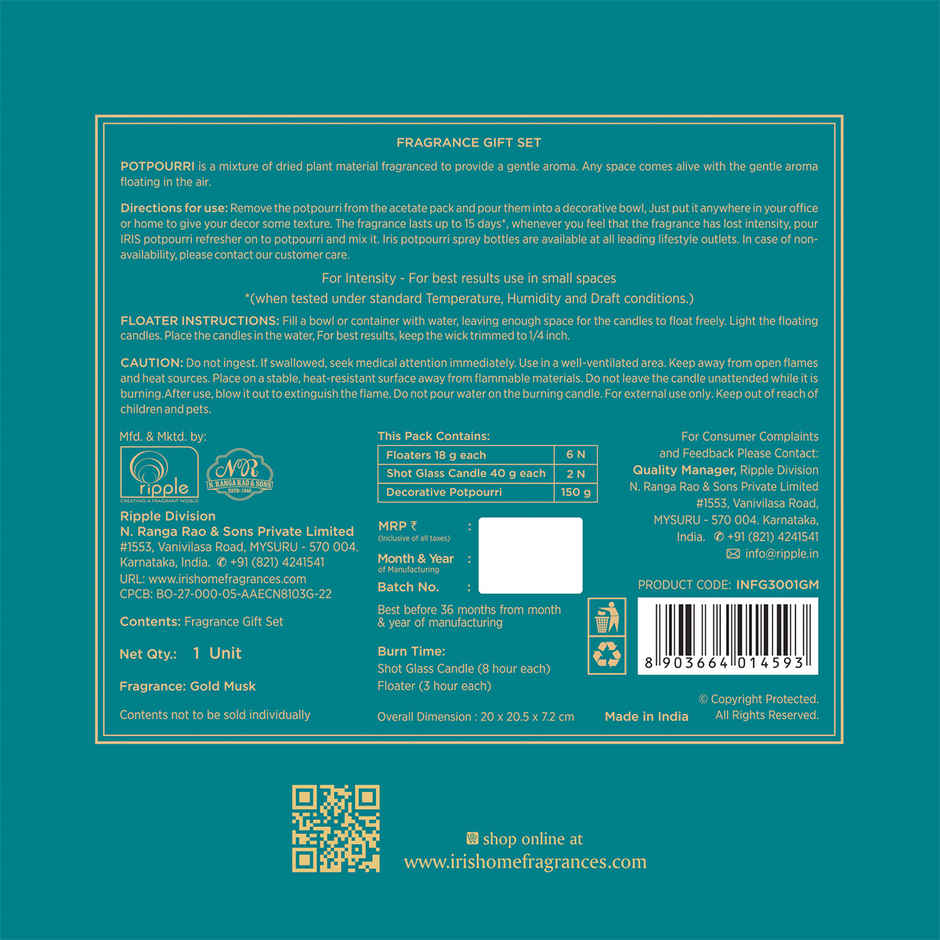 Candles and Potpourri Decor Gift Box - Gold Musk Fragrance | Diwali Gift Hamper | Iris