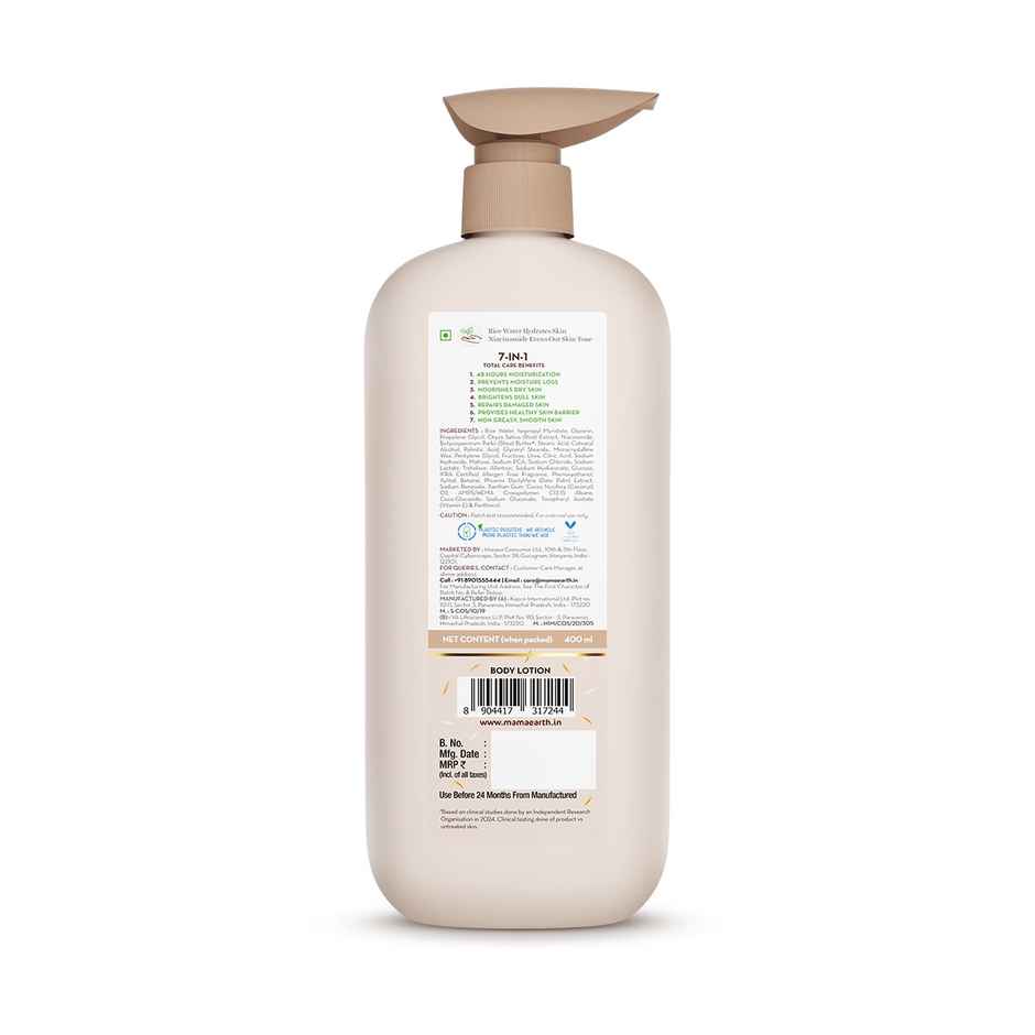 Mamaearth Rice Water Hydrating Body Lotion 48 Hrs Moisturization Nourishes Skin 7in1 Total Care
