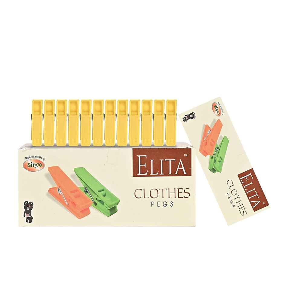 Sinco Elita Cloth Clips / Cloth Pegs - Pack of 1 (12 Pieces) - Yellow
