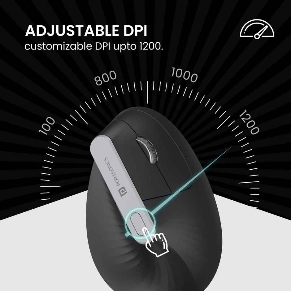 Portronics Toad Ergo vertical wireless Mouse with 6 Bottons and Ergonomic Design - Black