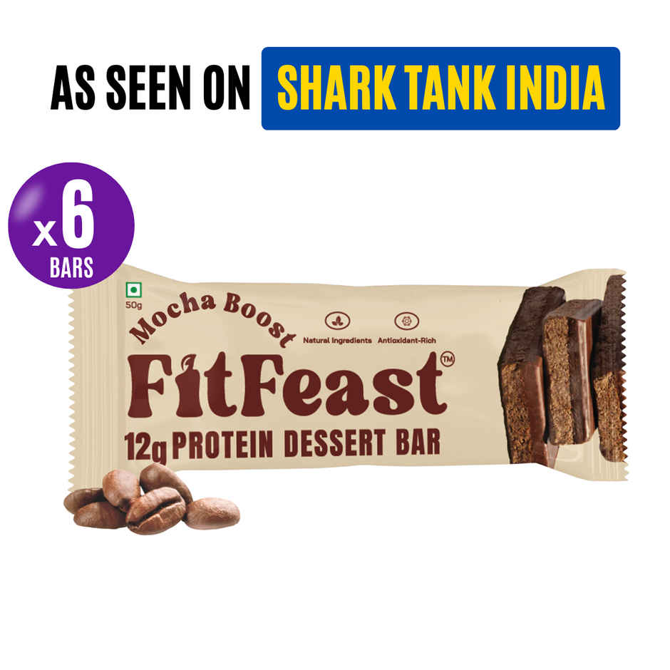 FitFeast Mocha Boost Protein Bar (6) | 12g Protein | All Natural, Tastes Like Real Chocolate