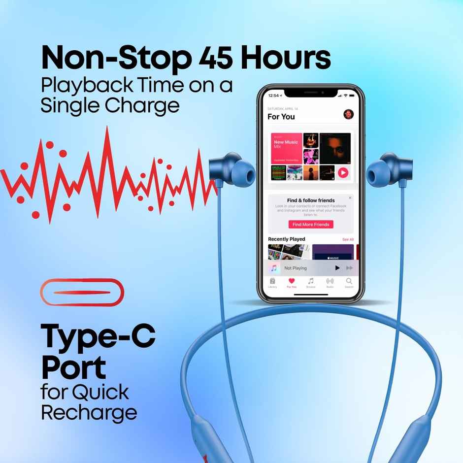 pTron Tangent Eon Bluetooth Neckband | 45H Playtime | Hd Mic | Trutalk Ai-Enc Dual Device Pairing - Blue