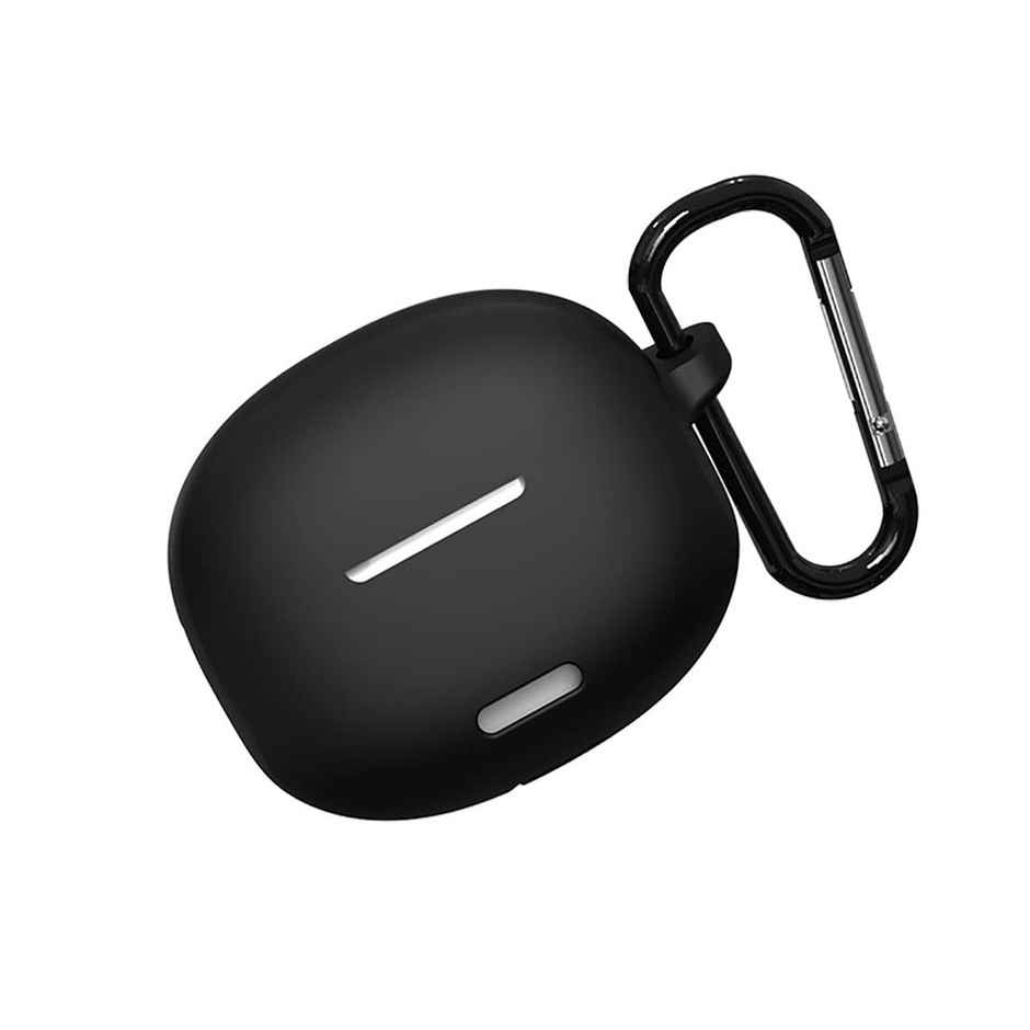 Sounce Silicone Case Cover for Boat Airdopes 170 | Shock-Absorbing With Keychain | LED Visible | Black