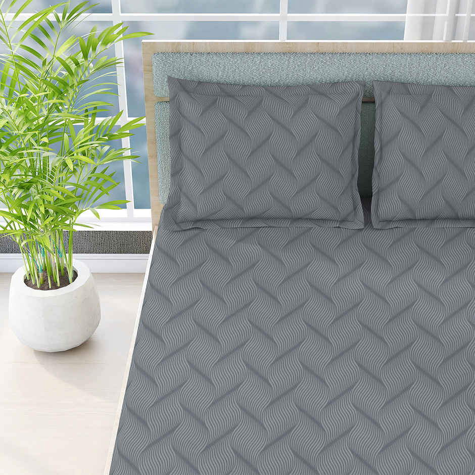 Boutique Living Radiance (Queensberry) 100% Cotton 825 TC Grey King Bedsheet with 2 Pillow Covers