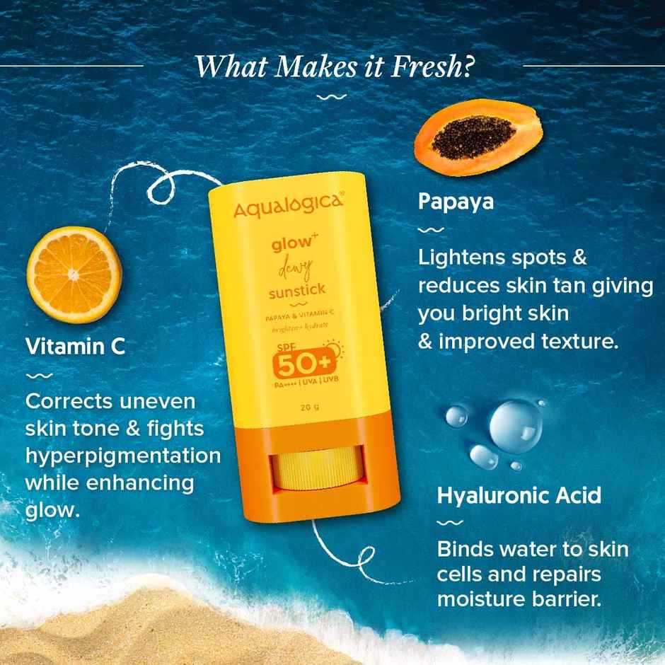 Aqualogica Glow+ Dewy Sunstick with SPF 50+ & PA++++ for Easy Reapplication & No White Cast Color