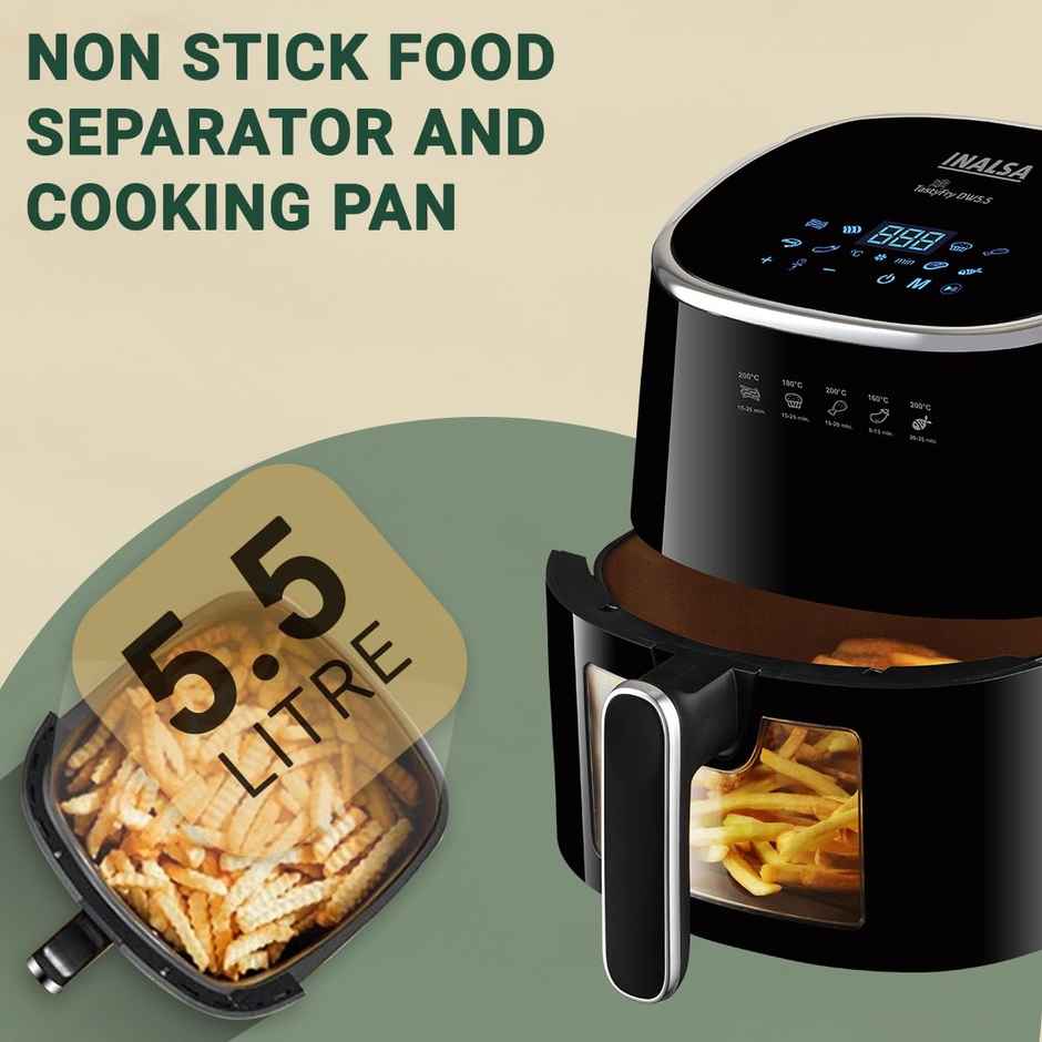 Inalsa Air Fryer for Home 1600 W with Smart AirCrisp Technology Digital Display Tasty Fry DW5.5